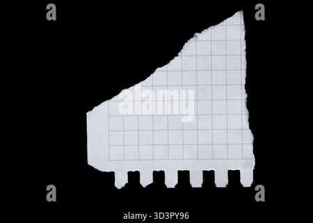 Torn graph paper piece isolated on black background Stock Photo