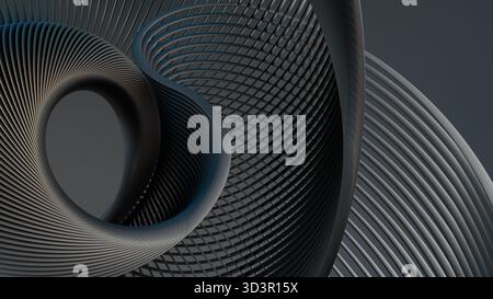 A futuristic parametric illustration featuring dark threads creating an abstract design. The minimalistic black background enhances the geometric shap Stock Photo