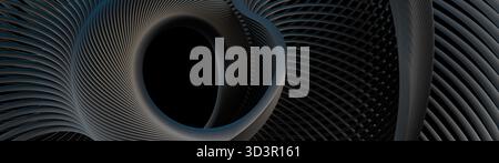 Abstract illustration showcasing a futuristic design with parametric dark threads. The minimal black background highlights creative geometric shapes, Stock Photo