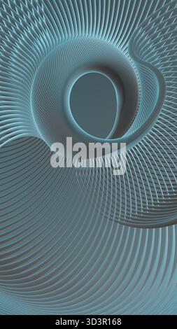 An abstract illustration featuring a futuristic parametric design with intertwining black bands. The dark background enhances the minimal aesthetic of Stock Photo
