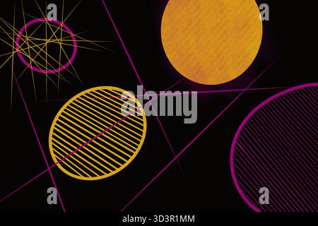 Illustration showcasing geometric patterns with vibrant circles and lines against a black background. The design highlights symmetry and abstract arti Stock Photo