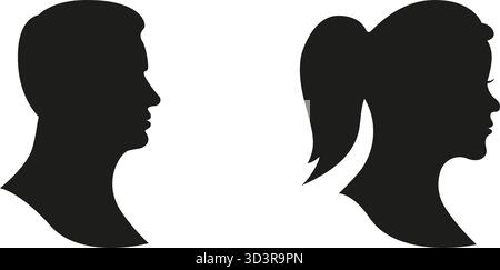 Male and Female Human Side Profile Avatars Solid Icon Set. Elegant Character Identity Icons for Personal Contact and User Account Silhouette Symbol Stock Vector