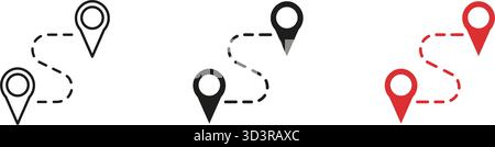 Path Direction with Destination Pointer Line and Solid Icon Set. Route Tracking and Travel Waypoint Navigation Symbol Collection. Isolated Vector Stock Vector