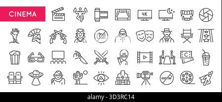Cinema Line Icons Set Stock Vector
