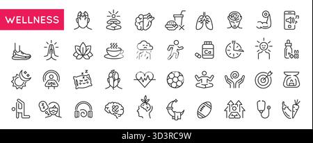 Wellness Line Icons Set Stock Vector