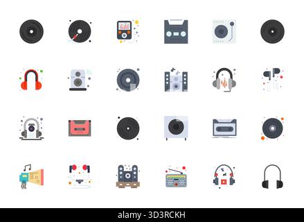 Unlock 24 Flat Editable vector icons inspired by Musicplayer, optimized in 256x256 format for flawless display across all devices. Stock Vector