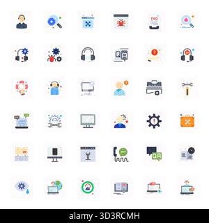 Comprehensive toolkit of 36 vector icons themed around Technical Support, developed in Flat with 128x128 PIXEL Perfect precision for versatile design Stock Vector