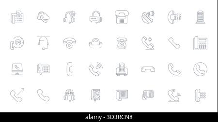 Perfectly balanced 32 Thin Line Pixel Aligned vector icons for Telephone, sized at Retina Ready for harmonious integration in digital design projects. Stock Vector