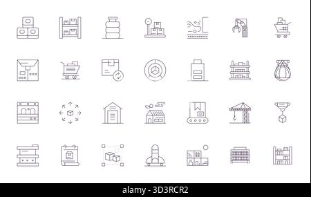 Exclusive collection of 28 Thin Line vector icons for Warehouse, developed with 64x64 Grid Fitted resolution for premium brand experiences. Stock Vector