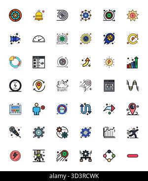Exceptional collection of 42 Line Filled vector icons for Dynamic, delivered in 64x64 Editable resolution for unparalleled visual excellence and usabi Stock Vector