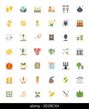 Streamlined set of 42 vector icons for Farming in Flat aesthetic, featuring 256x256 Grid Fitted resolution for seamless user experiences. Stock Vector