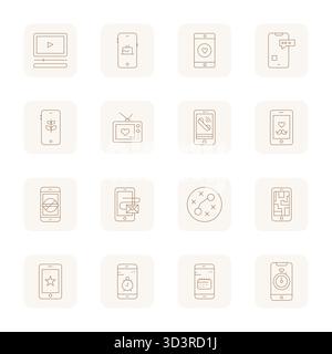State-of-the-art bundle featuring 16 PIXEL Perfect vector icons inspired by App Icon, created in Thin Outline format at High Resolution for next-gener Stock Vector