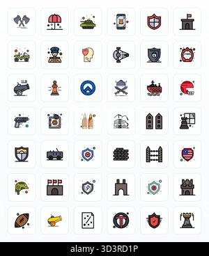 Artfully designed 42 Filled Line Detail Enhanced vector icons for Defense, delivered in High Resolution format for consistent visual excellence. Stock Vector