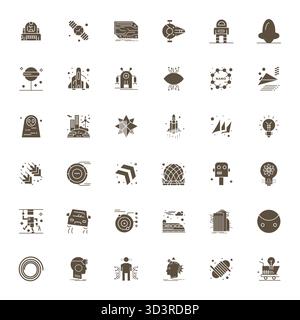 Professional-grade collection of 36 Filled vector icons representing Futuristic, crafted with 64x64 Display Perfect precision for enterprise applicati Stock Vector