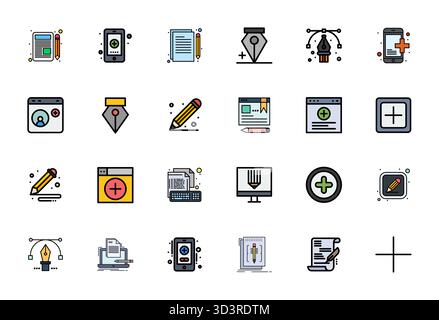 Professionally designed 24 vector icons in Flat Line Filled, capturing the essence of Create with 128x128 Display Perfect precision for UI design. Stock Vector