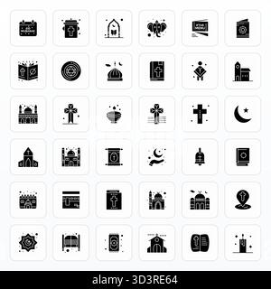 Handcrafted collection featuring 36 Glyph vector icons for Holy, optimized in 64x64 Detail Enhanced resolution for premium digital experiences. Stock Vector