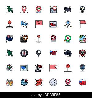 Ultimate collection of 36 vector icons representing Territory in Line Filled aesthetic, optimized with Retina Ready Grid Fitted resolution for maximum Stock Vector