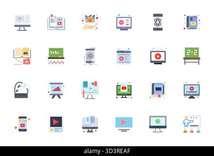 Industry-leading pack of 24 Flat PIXEL Perfect vector icons for Lesson, sized at 256x256 for optimal rendering and user interface excellence. Stock Vector