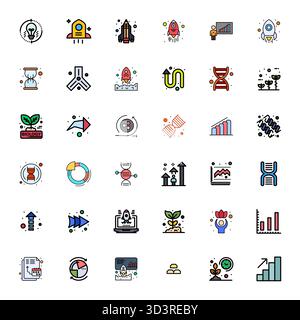 Exceptional collection of 36 Line Filled vector icons for Evolution, delivered in Retina Ready Pixel Aligned resolution for unparalleled visual excell Stock Vector