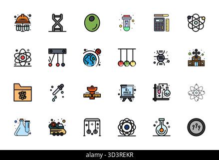 This Science vector icon pack includes 24 Line Filled designs in Retina Ready Detail Enhanced format, perfect for enhancing digital interfaces. Stock Vector