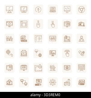 Thoughtfully designed 36 vector icons themed around Computer, crafted in Regular Bold Outline with 64x64 PIXEL Perfect precision for contemporary desi Stock Vector