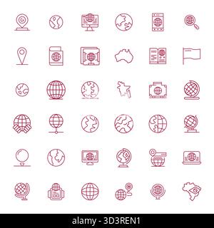 Explore 36 Bold Line Pixel Optimized vector icons in 64x64 resolution inspired by World Map. Perfect for web and app interfaces. Stock Vector