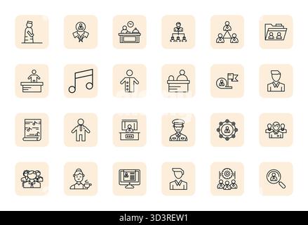 State-of-the-art bundle featuring 24 Pixel Aligned vector icons inspired by Staff, created in Regular Bold Outline format at 128x128 for next-generati Stock Vector