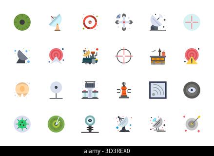 Complete package of 24 vector icons themed around Radar, showcasing Flat design in 256x256 Detail Enhanced quality for modern interfaces. Stock Vector