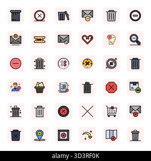 Essential pack of 36 Display Perfect vector icons for Discard in LineFilled format, sized at 128x128 for optimal performance and scalability. Stock Vector