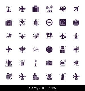 Industry-leading pack of 36 Filled Display Perfect vector icons for Airplane, sized at Retina Ready for optimal rendering and user interface excellenc Stock Vector