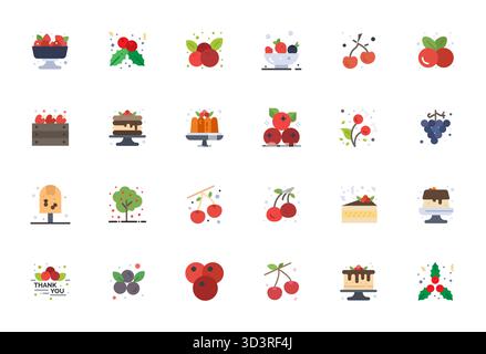 Professionally designed 24 vector icons in Flat, capturing the essence of Berries with 128x128 PIXEL Perfect precision for UI design. Stock Vector