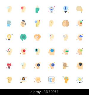 Thoughtfully designed 36 vector icons themed around Brain, crafted in Flat with 64x64 Display Perfect precision for contemporary design needs. Stock Vector