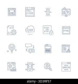 Intelligently designed 16 Pixel Aligned vector icons inspired by Code, created in Thin Line format at 64x64 for smart and efficient design workflows. Stock Vector