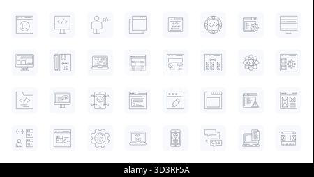 Collection of 32 Thin Outline Display Perfect vector icons for Css, designed in 256x256 format for clarity and versatility. Stock Vector