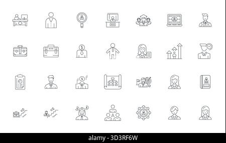 Carefully curated 28 Thin Line vector icons for Executive, featuring 256x256 Display Perfect resolution for consistent brand representation and user e Stock Vector