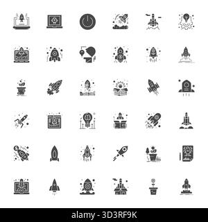 Precision-engineered 36 Filled vector icons for Startup, designed at 256x256 Pixel Aligned resolution for exceptional clarity and scalability. Stock Vector