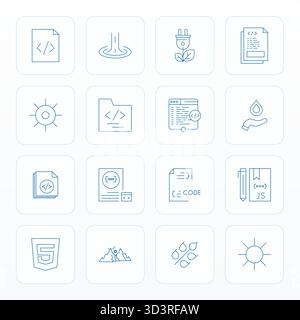Professionally designed 16 vector icons in Thin Line, capturing the essence of Source with High Resolution Pixel Aligned precision for UI design. Stock Vector