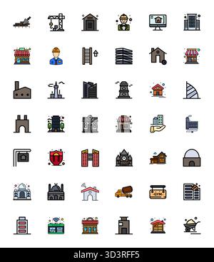 Intelligently designed 42 Pixel Aligned vector icons inspired by Building, created in Flat Line Filled format at Retina Ready for smart and efficient Stock Vector