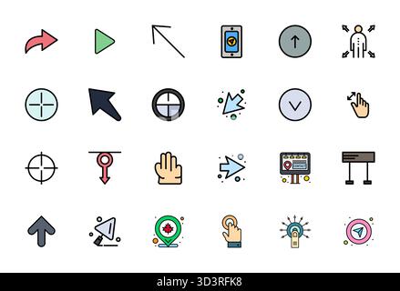 Transform your designs with 24 Line Filled vector icons themed around Pointer, engineered in High Resolution Detail Enhanced resolution for maximum cl Stock Vector