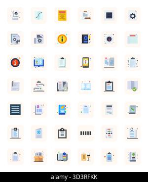 Collection of 42 Flat Pixel Aligned vector icons for Instructions, designed in 256x256 format for clarity and versatility. Stock Vector
