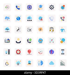 Comprehensive toolkit of 36 vector icons themed around Accessibility, developed in Flat with 256x256 PIXEL Perfect precision for versatile design appl Stock Vector