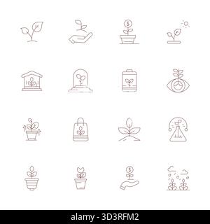 Download 16 scalable Thin Line vector icons designed for Seedling, featuring Grid Fitted Retina Ready resolution suitable for professional and creativ Stock Vector