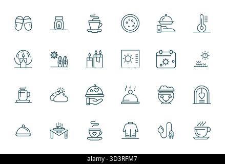 Intelligently designed 24 Grid Fitted vector icons inspired by Warm, created in Bold Line format at 128x128 for smart and efficient design workflows. Stock Vector