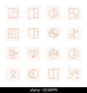 Perfectly balanced 16 Thin Outline Detail Enhanced vector icons for Split, sized at 64x64 for harmonious integration in digital design projects. Stock Vector