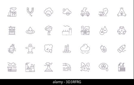 Professionally designed 28 vector icons in Thin Line, capturing the essence of Pollution with Retina Ready Editable precision for UI design. Stock Vector