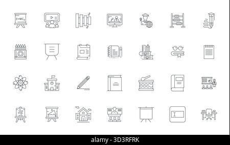 Intelligently designed 28 Detail Enhanced vector icons inspired by Learning, created in Thin Line format at High Resolution for smart and efficient de Stock Vector