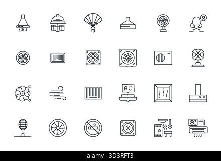 This collection features 24 Bold Line Pixel Optimized vector icons tailored to the Ventilation theme, optimized in High Resolution format for digital Stock Vector