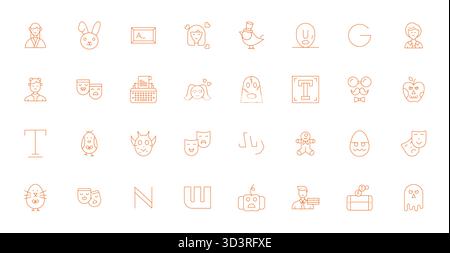 Intelligently designed 32 Pixel Aligned vector icons inspired by Character, created in Thin Line format at 64x64 for smart and efficient design workfl Stock Vector