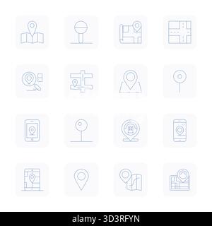 Expertly designed 16 Thin Outline Grid Fitted vector icons for Street View, engineered at High Resolution resolution for flawless integration and perf Stock Vector