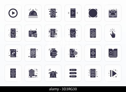 State-of-the-art bundle featuring 24 Grid Fitted vector icons inspired by App, created in Glyph format at 64x64 for next-generation interfaces. Stock Vector